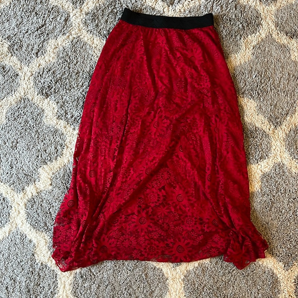LulaRoe Maxi Skirt Red Lace - Small